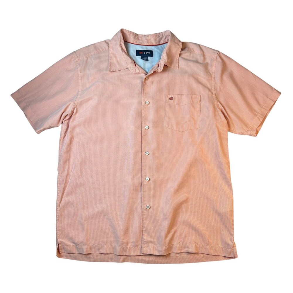 Cova Men's Coral Mini Check Pattern Outoor Button Shirt  Size L  Coastal Cabana